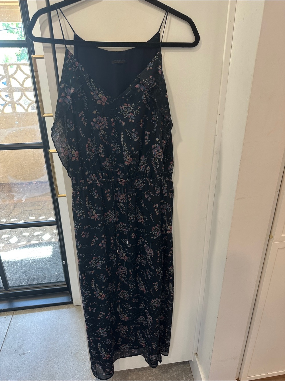 Ikks Paris Women’s Black Floral Maxi Dress with Spaghetti Straps